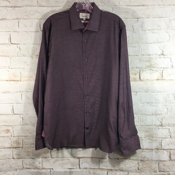 TED BAKER Dress Shirt Men's Size 16 34/35 Endurance Long Sleeve Button Slim Fit - Picture 1 of 8